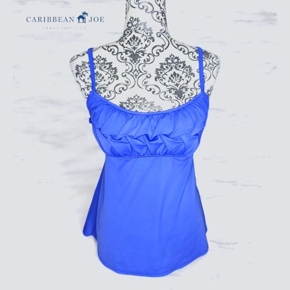 CARIBBEAN JOE Blue Tankini Top- 14 (FITS SM)